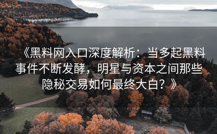 《黑料网入口深度解析：当多起黑料事件不断发酵，明星与资本之间那些隐秘交易如何最终大白？》
